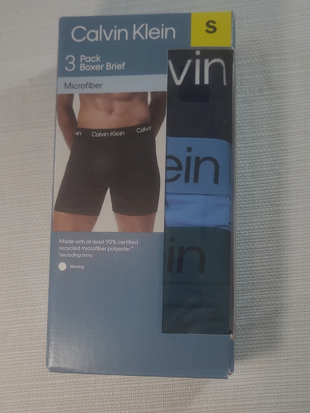 Calvin Klein 3-Pack Microfiber Boxer Briefs Size Small - Black, Navy, Teal
